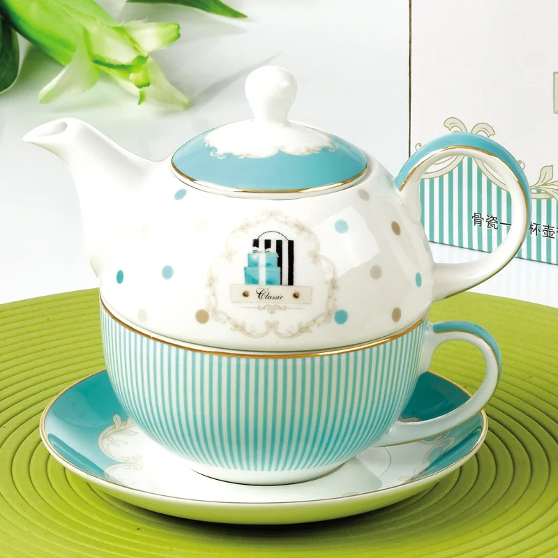 Custom Ceramic Tea for One Set Bone China Teapot with Decal Gold Rim