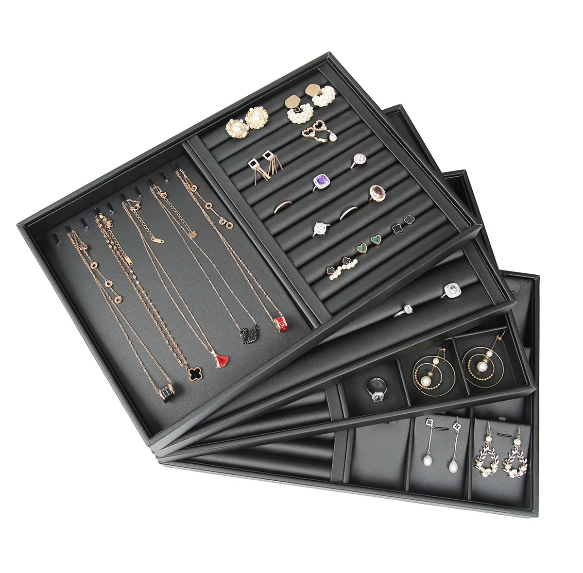 Роскошный демонстрационный лоток для ювелирных изделий из черной кожи поднос демонстрации стоек серег колец подвесок