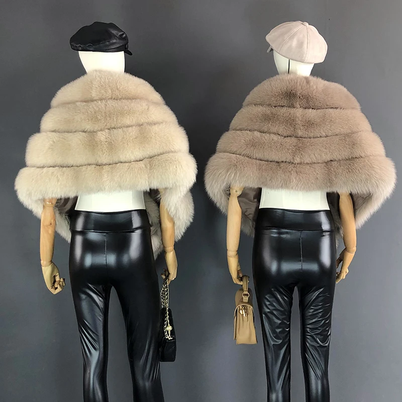 Woman Real Fox Fur Shawl Vest Jacket Fluffy Fur Cape Natural Fur Poncho Lady Scarf Wrap Coat Shawl Wedding Party Clothing