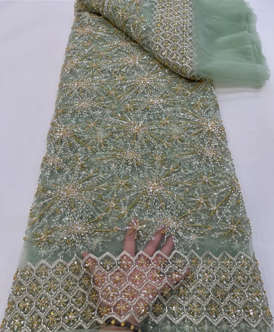 Heavy Lace fabric for wedding dress custom designs No MOQ 3d embroidery tulle tube beraded Sequin fabric