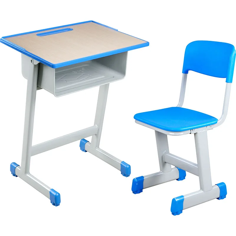 Metal School Desk Chair Set Single Seater Adjustable Height Student Desk With Drawer And Chair Set