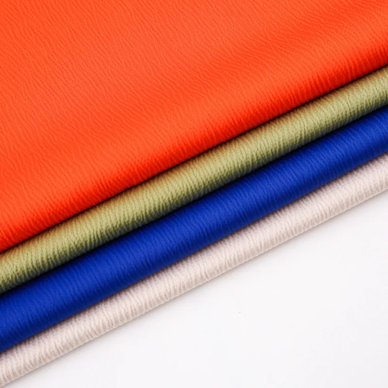 Polyester Spandex Crepe Crinkled Wrinkled Satin 4 Ways Stretch Fabric