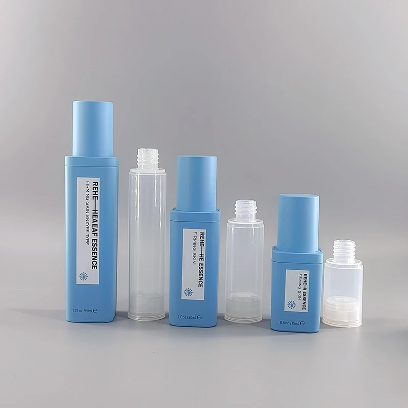 recyclable plastic acrylic square lotion bottle with  airless pump refill tube 15ml 30ml 50ml for makeup primer foundation