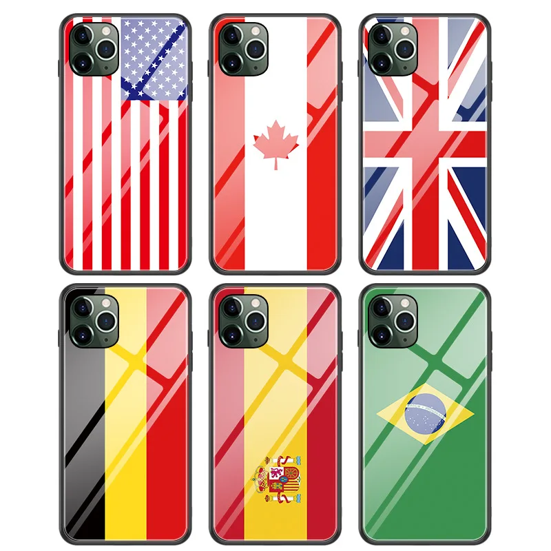 Hot Selling Creative National Flag Design Tempered Glass+TPU Phone Case For iPhone 13 13 Pro Max