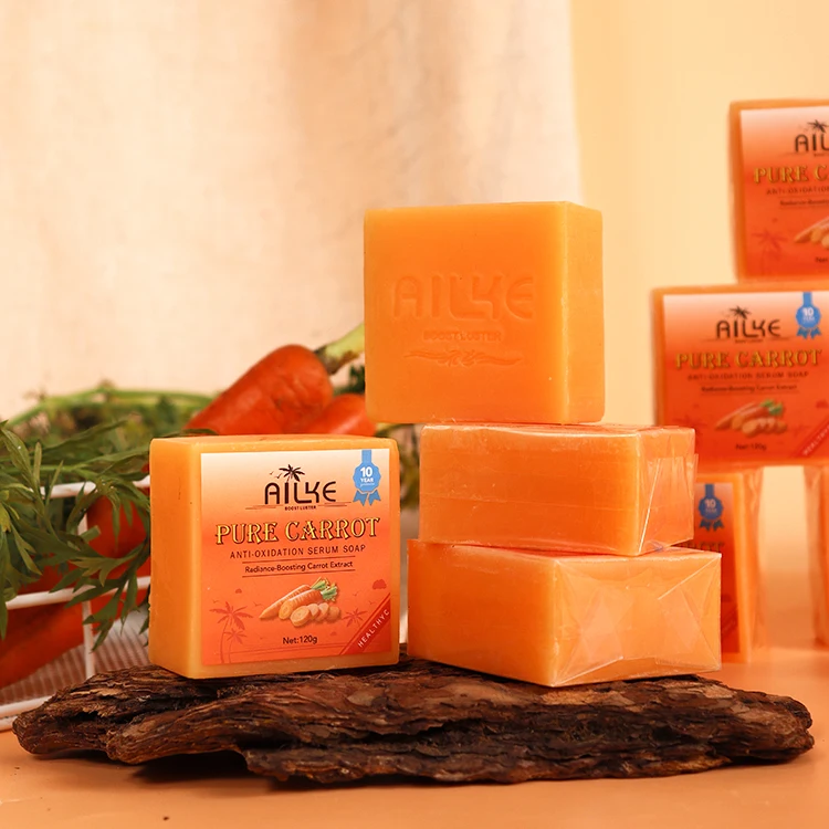 Wholesale Handmade Solid Natural Carotene Shea Butter Glycerin ANTI ACNE Anti-oxidatio Whitening Carrot Soap with cheap price