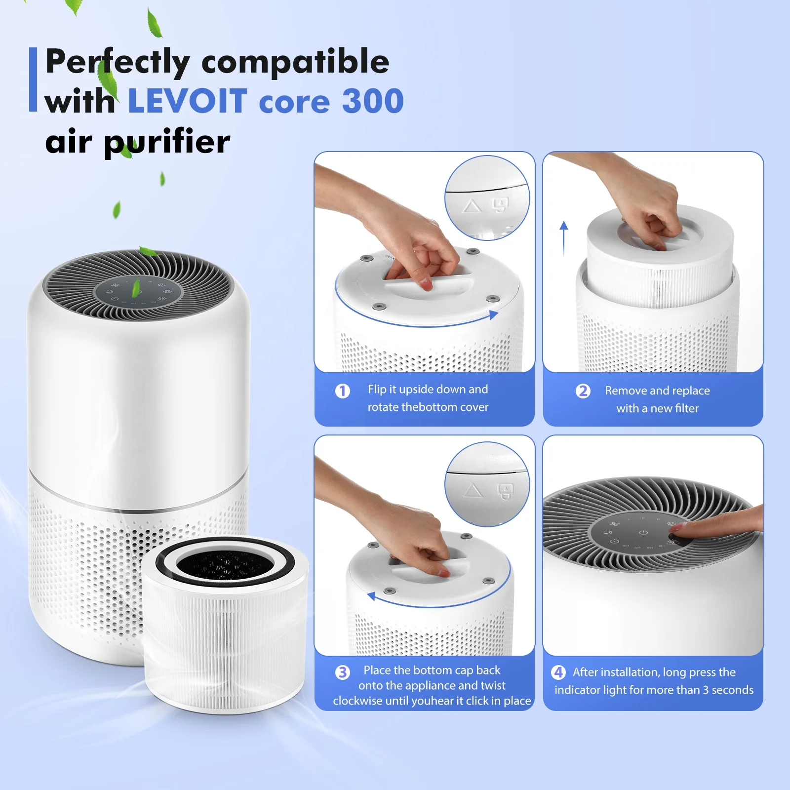 Washable Activated carbon nano hepa filter air purifier LEVOIT 300 HEPA air purifier Removes indoor pet hair mite Levoit 300