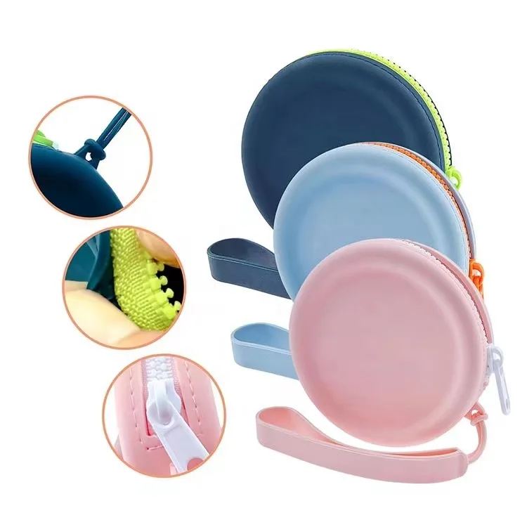 Custom zipper soft small round wallet purse soft portable silicone change mini Silicone coin pouch