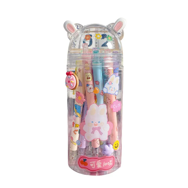 Japanese High Beauty Water Pen Ballpoint Set Cartoon Bear Bucket Press Neutral Pen Instagram High Visual Appeal Comfortable