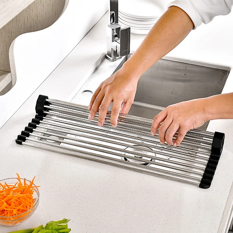 Multi functional silicone drain roller shutter, household bowl and chopstick storage rack, stainless steel sink rack