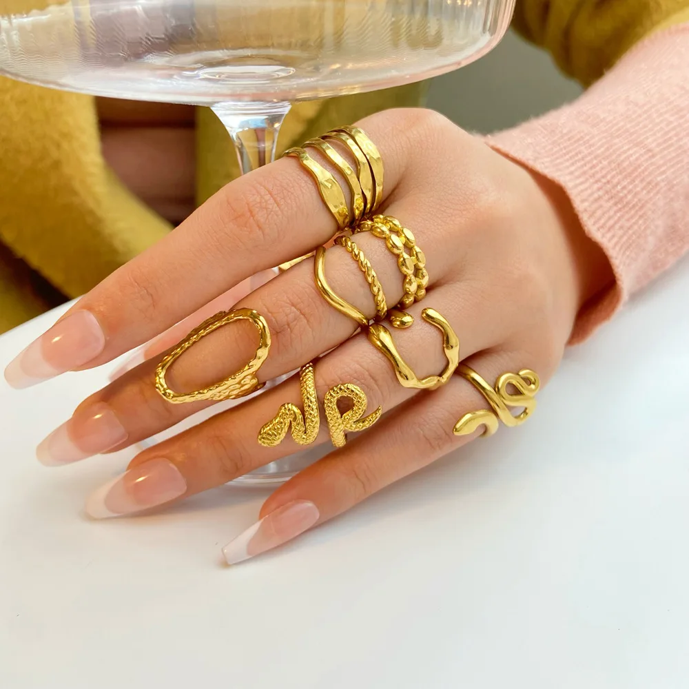 Rings Gold Stainless Steel Titanium Steel New Plated Geometric Waterproof for Women Vintage Engagement Ring None Tarnish Rings