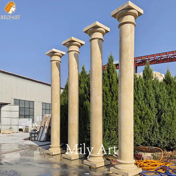 Outdoor Hand Carved Classic Design Solid Marble Column Pillars Sculpture