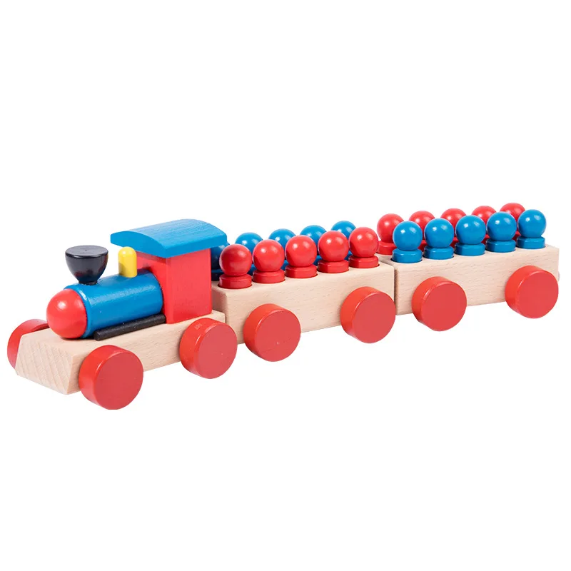 Montessori Wooden Ten Lattice Array Digital Train Building Blocks Shape Drag  Train Color Early Educational Toy For Children