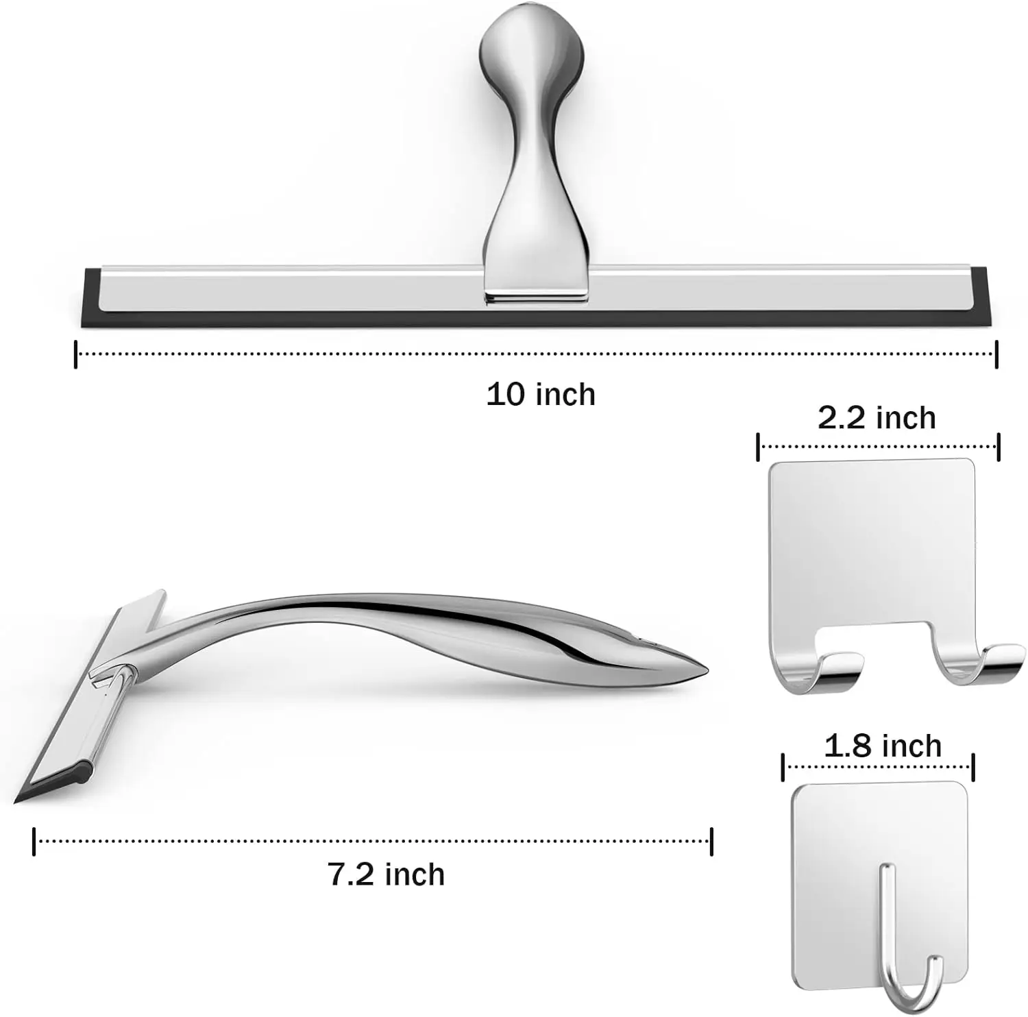 All-Purpose Stainless Steel Shower Squeegee for Shower Glass Door with 2 Adhesive Hooks, Bathroom Cleaner Tool Household Window