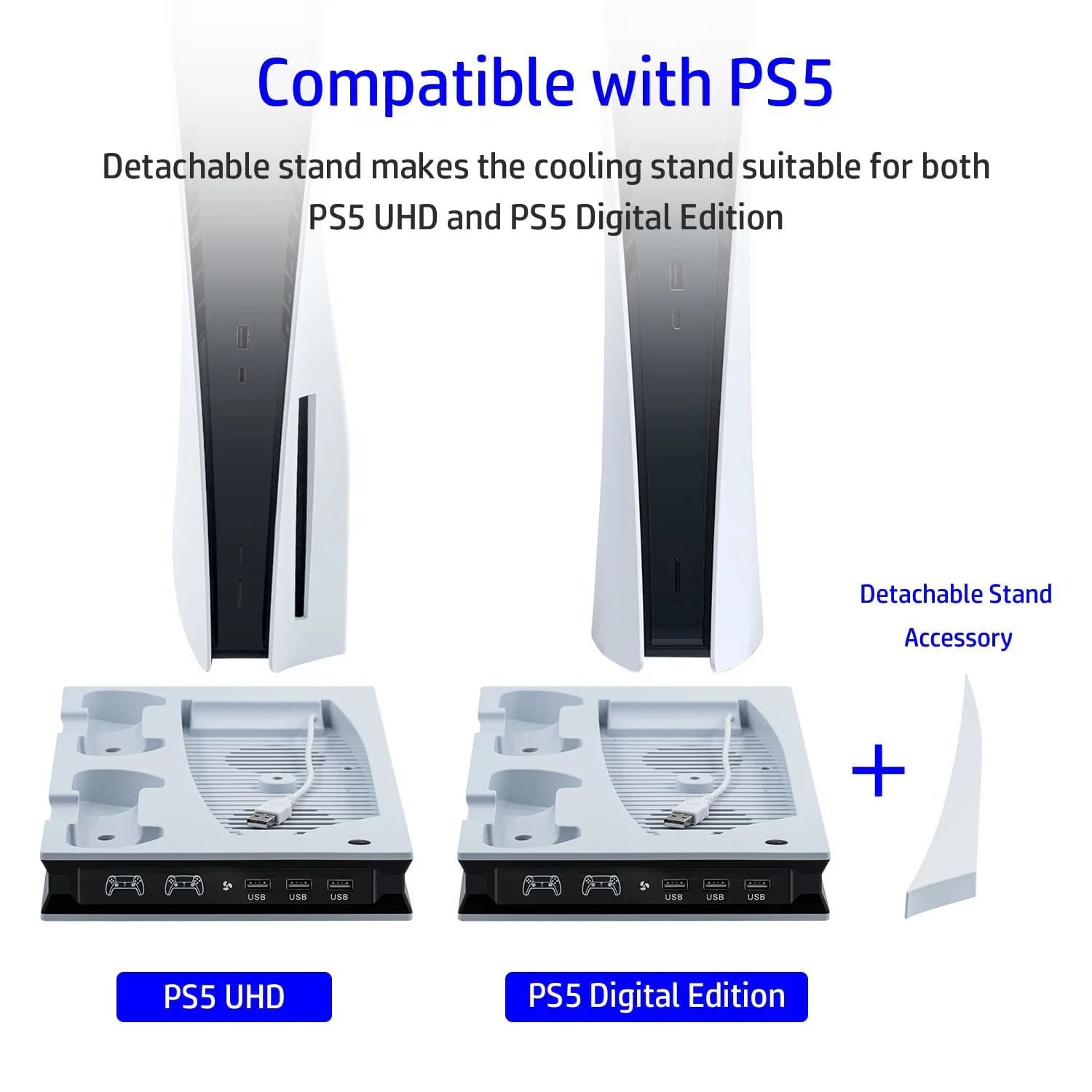 Вертикальная док-станция для PS5 охлаждающий вентилятор двойной контроллер зарядное устройство дисков/цифровых устройств быстрой зарядки Dualsense