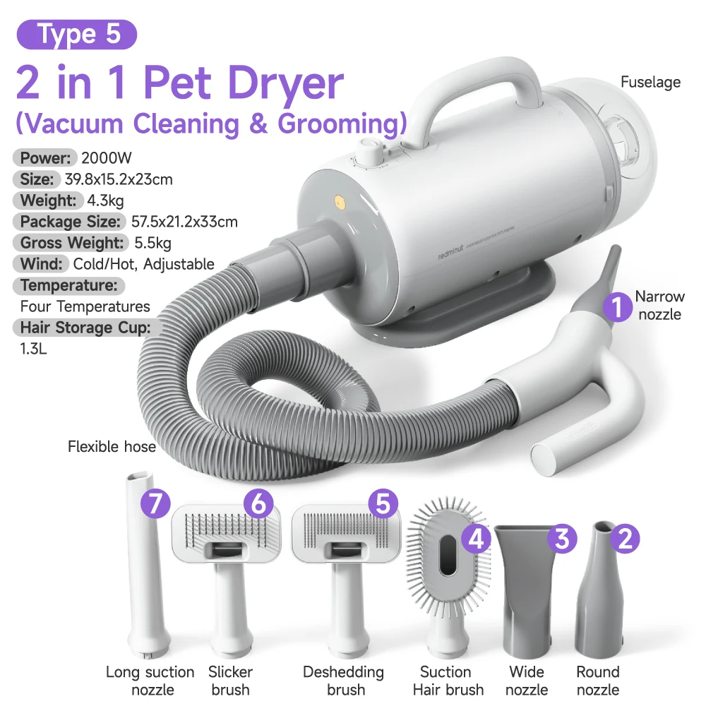 secador de pelo para mascotas  pet hair clipper plastic handheld vacuum cleaner pet grooming dryer pet hair dryer