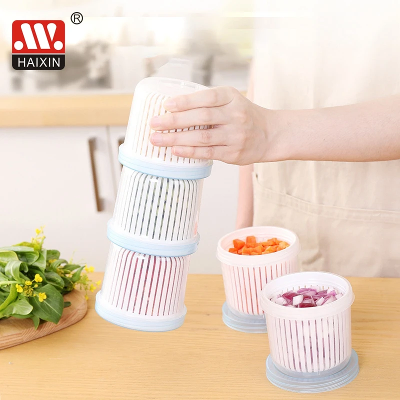 HAIXIN Home Kitchen Minced Garlic Scallion Onion Pepper Drain Vegetable Storage Box With Lid
