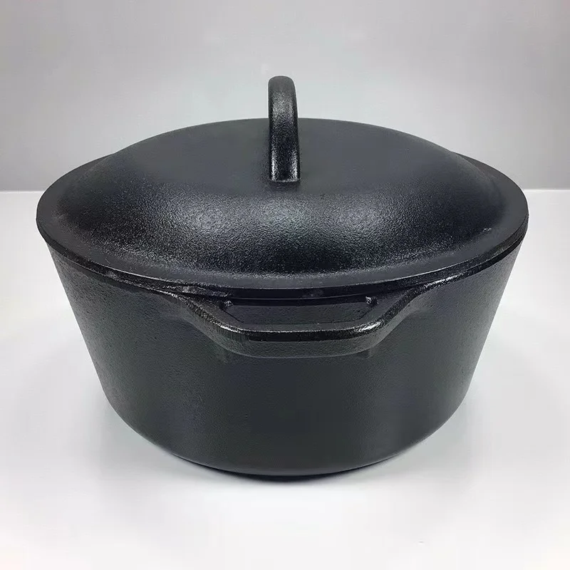 New Arrival 26cm Cast Iron Camping Outdoor Picnic Stew Pot Dutch Oven Uncoated Stew Soup Pot Black for cooking