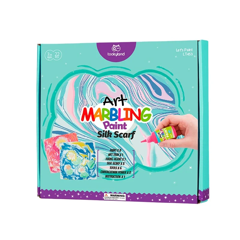 Non-toxic Colorful Marble Paint Kit Silk Scarf Art and Craft for Kids Marbling Drawing Toys Set Preschool