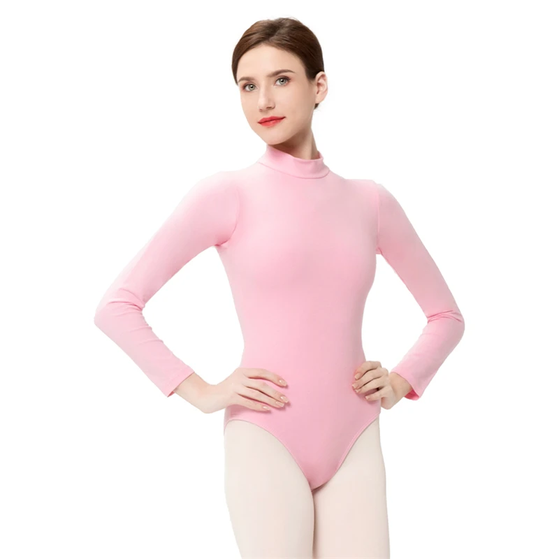 Turtle Neck Long Sleeve Zipper Back Dance Leotard Ballet Costumes For Girls