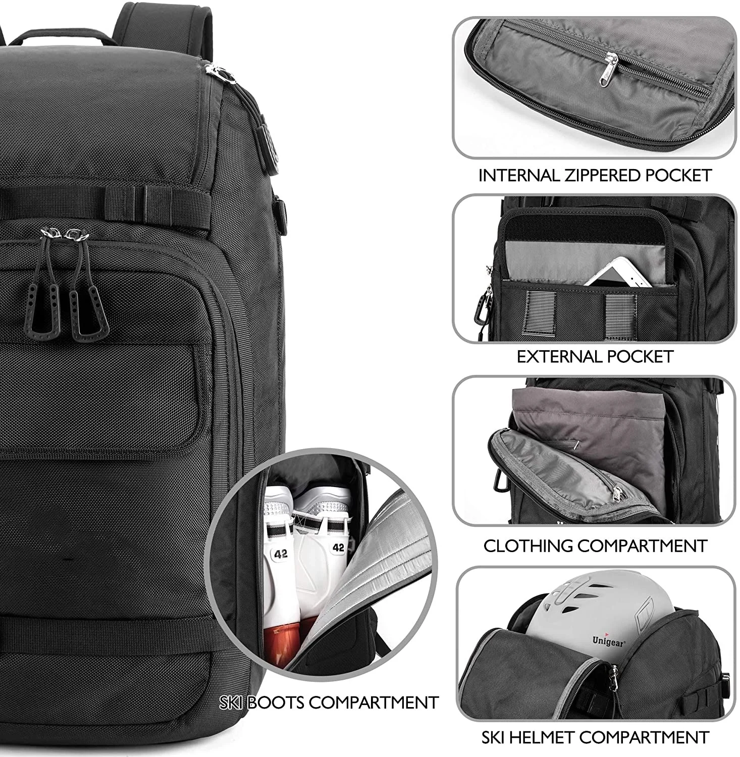 2021 Top Seller Ski Boots Ski Helmet Large Capacity Winter Sports Waterproof Skiing Shoes Backpack