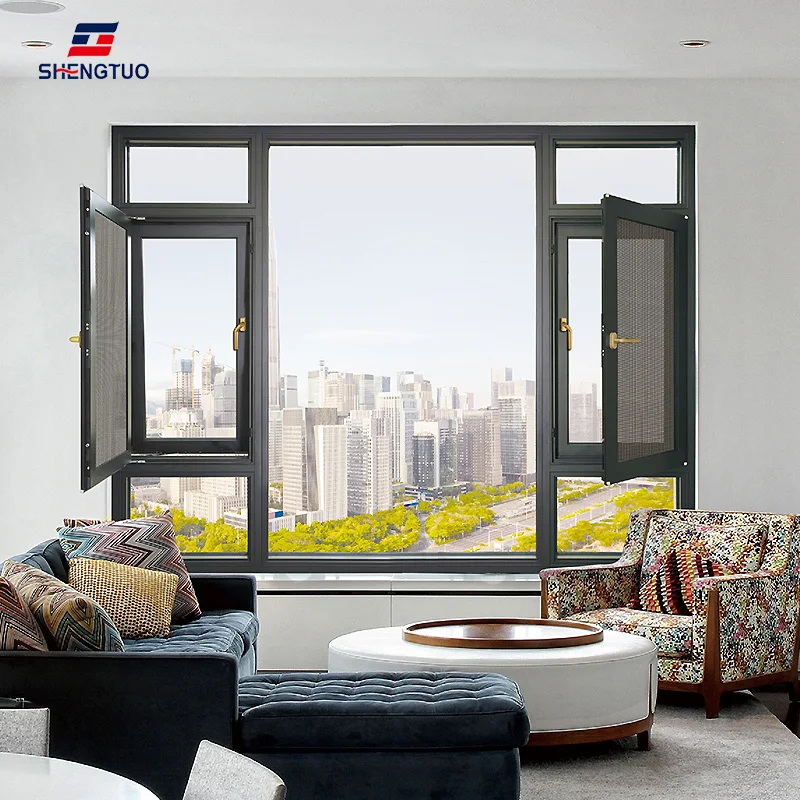 Aluminum frame magic glass windows with security grill  factory direct selling price noise cancel storm windows airtight window