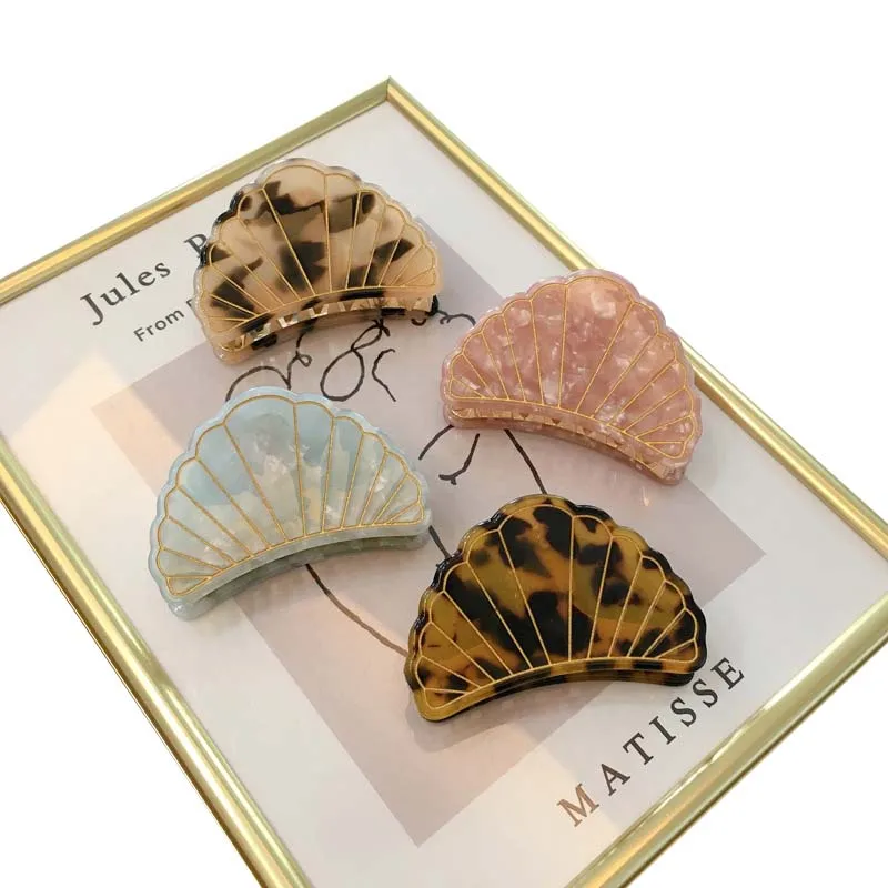 Tortoiseshell Metal Hair Clip Claw Shell Shape Acetate Gold Hair Claw Clip Semi Circle With Line