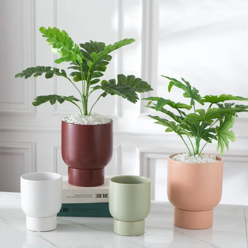 Nordic Style Fashion Indoor Small Bonsai Macaron Ceramic Plant Pots Succulents Pot With Detachable Tray