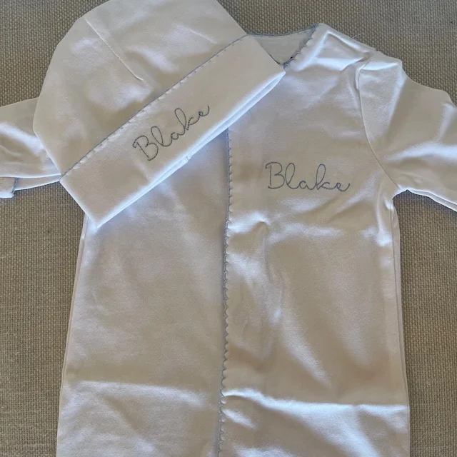 Monogrammed Sleeper and Hat Set 100%cotton white custom newborn clothes rompers sets
