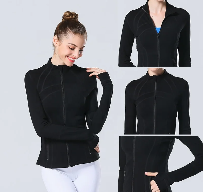 Sport Coat Custom Logo 90% Nylon 10% Spandex Outdoor Running Yoga Slimming Workout Fitness Sports Workout Jacket