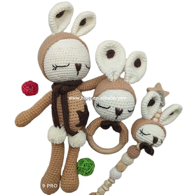 Christmas gift Baby toy Gifts Wood teether Crochet Teething  Ring Silicone Sensory Teething Toys