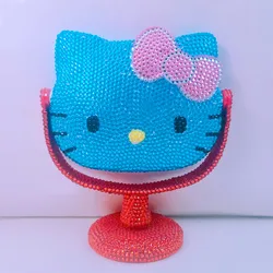 Cartoon 3D Lovely Bling Hello Kt Mirror Espejo De Maquillaje Plastic Diamond DIY Makeup Mirror Girly Princess Kitty Cat Mirror