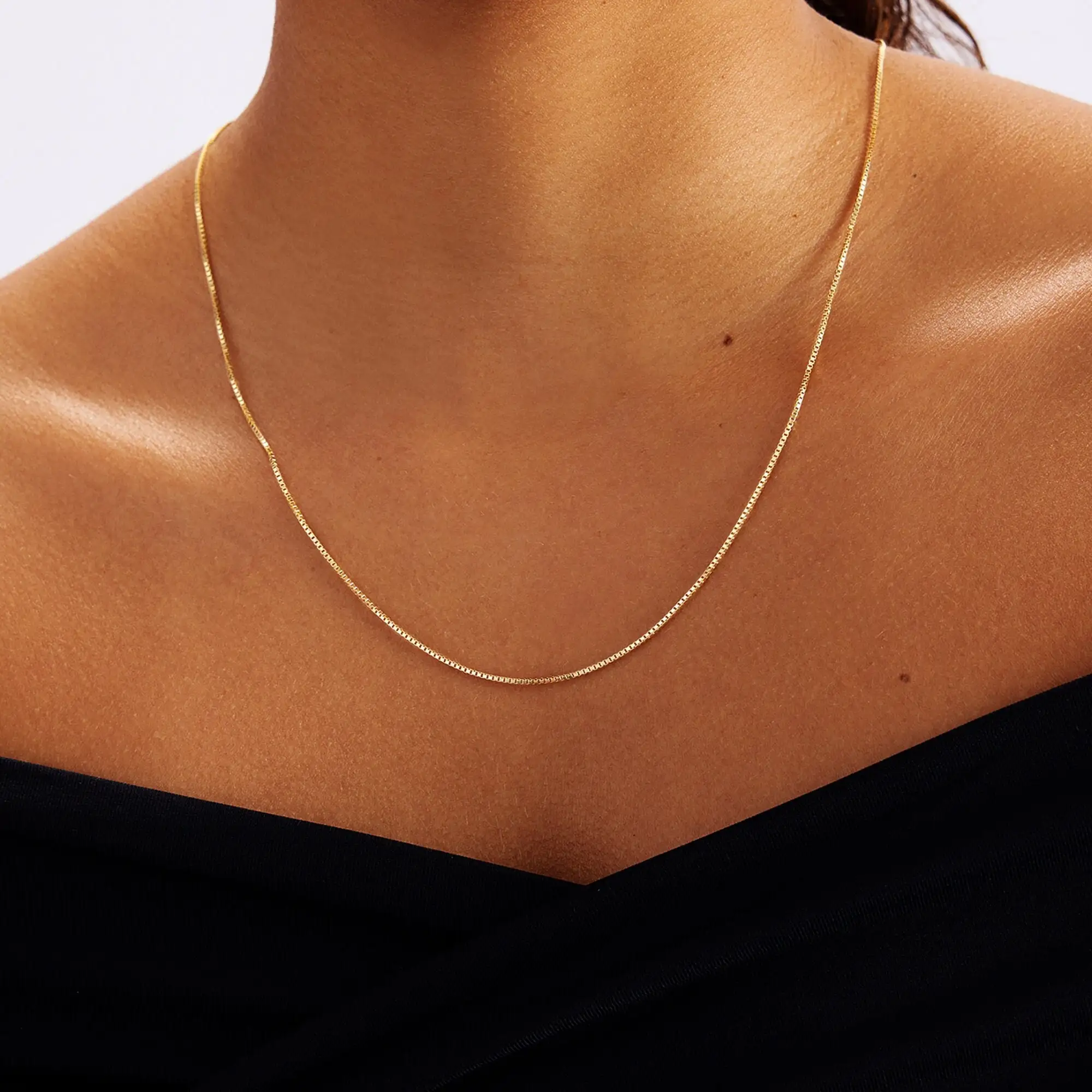 Fashion 10k Solid Gold  Box Chain Jewelry Womens Italian Adjustable Necklace Gold Chain