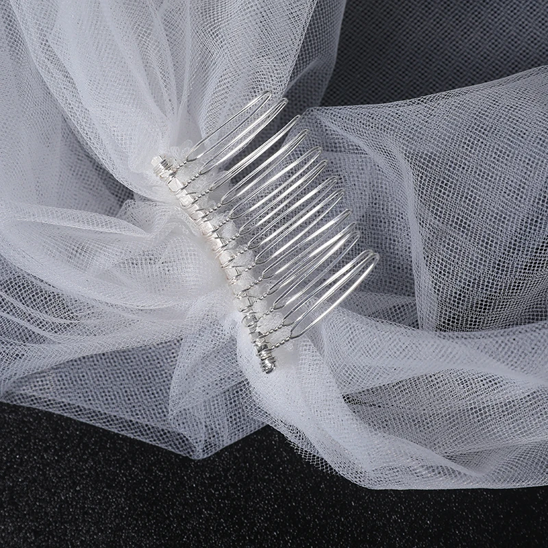 Wholesale Two-Layer Church Cathedral Long Bridal Veil Soft Tulle Embroidery Flower Wedding Veil With Comb