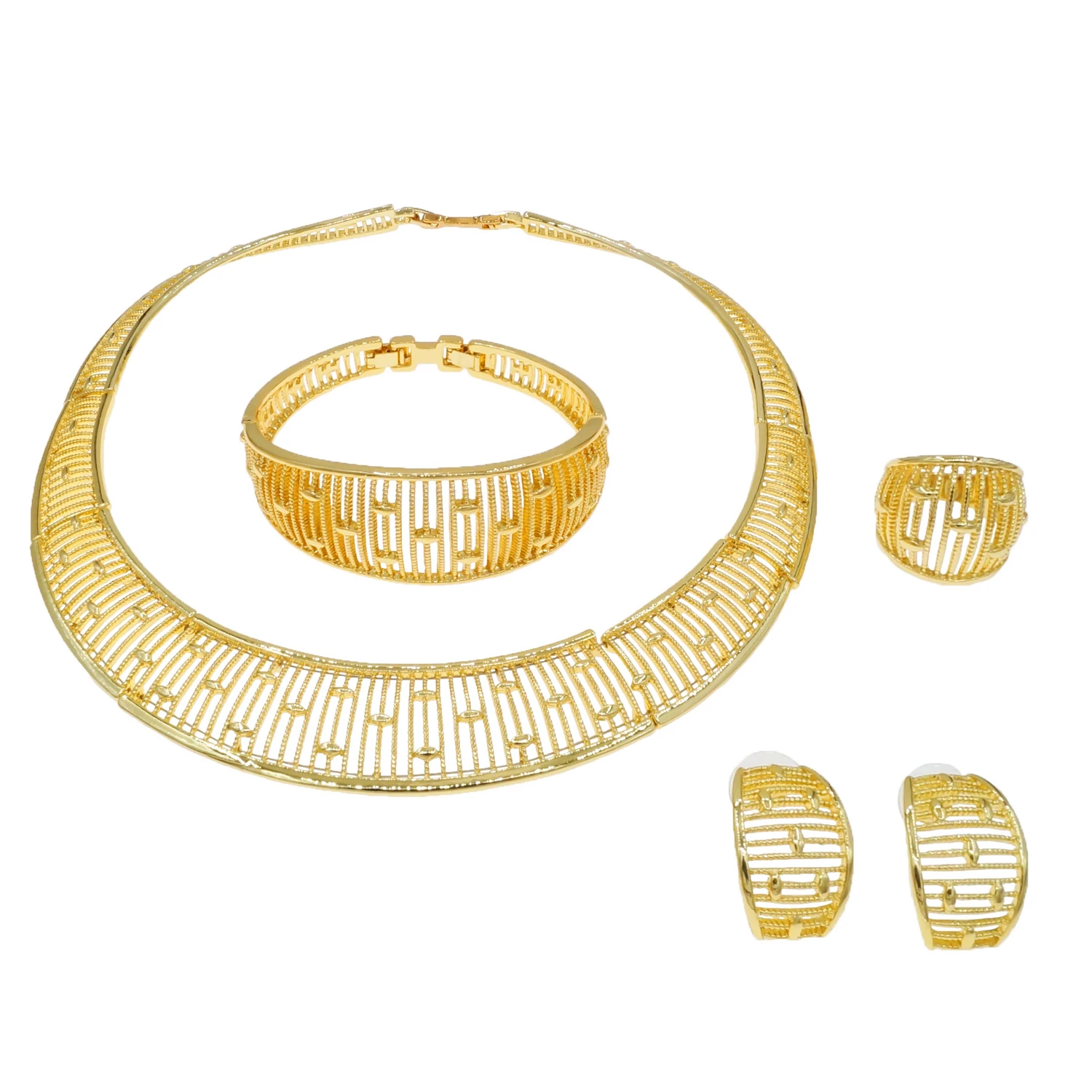 Fashion Hollow African Jewels Simple And Elegant Necklace Set High Quality Dubai Jewelry For Women 4 Pieces Necklace Earrings