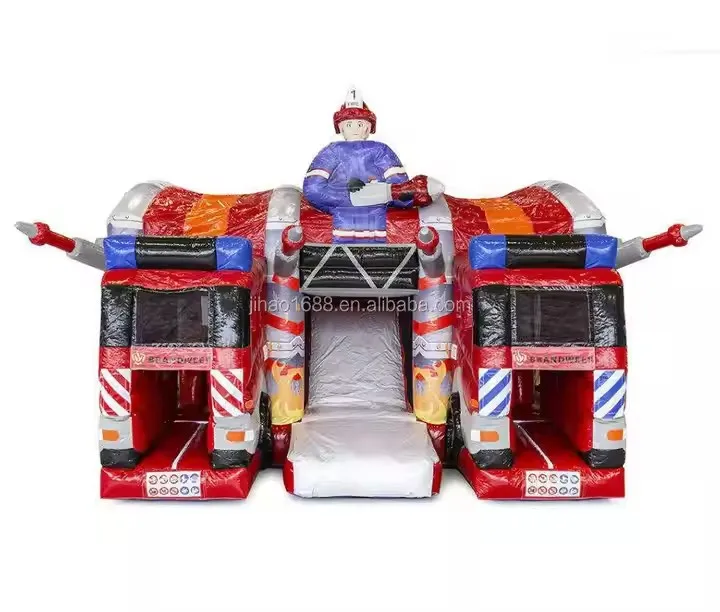 Fire truck inflatable bouncy castle inflatable fire truck jumping castle with slide for kids