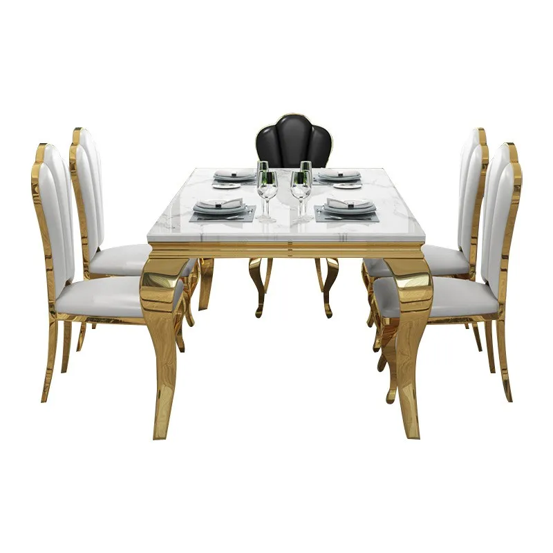 Luxury Romantic Frame Rectangle Stainless Steel Golden Event Wedding Table With MDF Top