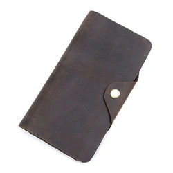 100% Handmade Crazy Horse Leather Long Card Holder Slim Bifold Cow Leather Men Wallet Wholesale