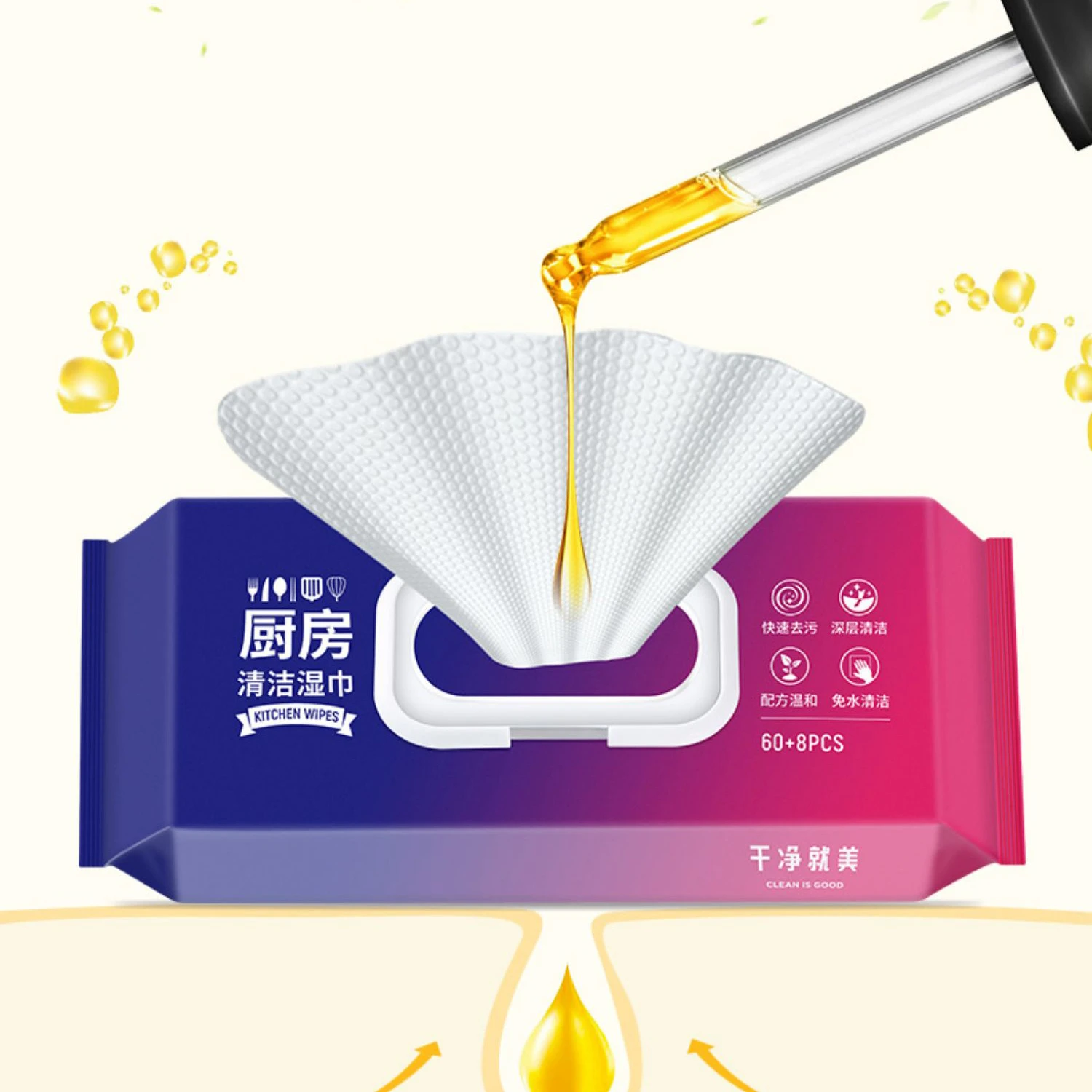 Бытовые чистящие влажные салфетки для кухни удаления