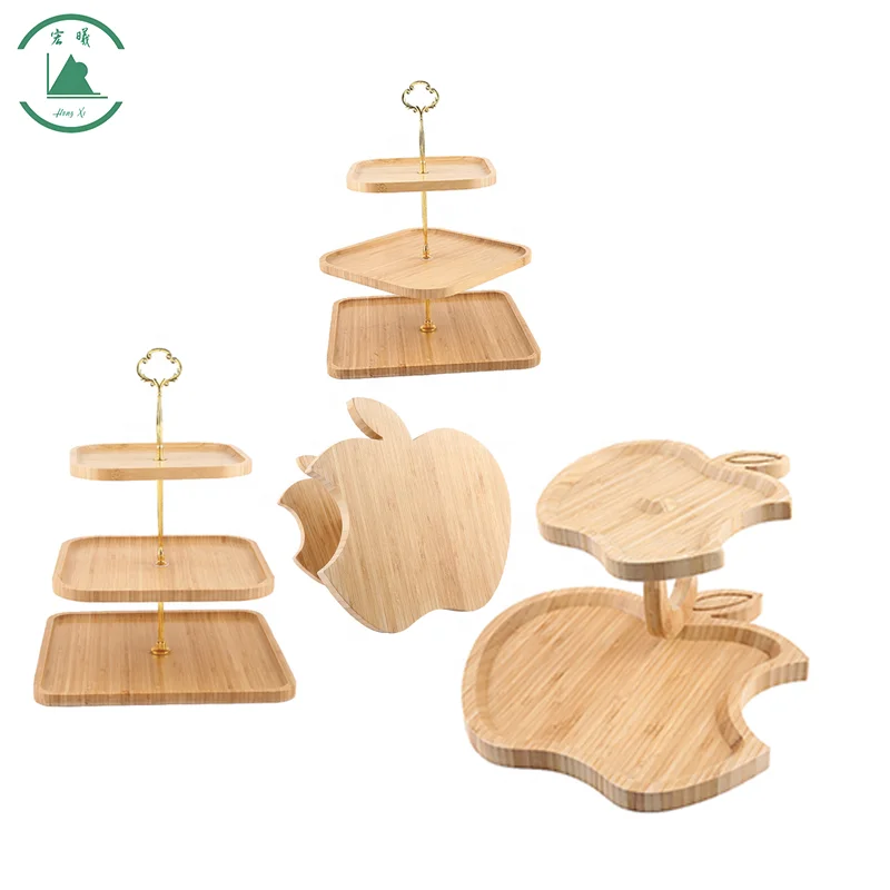 Hongshun Factory Direct Wood 3 Tier Cupcake Stand and Serving Tray for Donuts and Desserts Buffet Display  Serving Platter