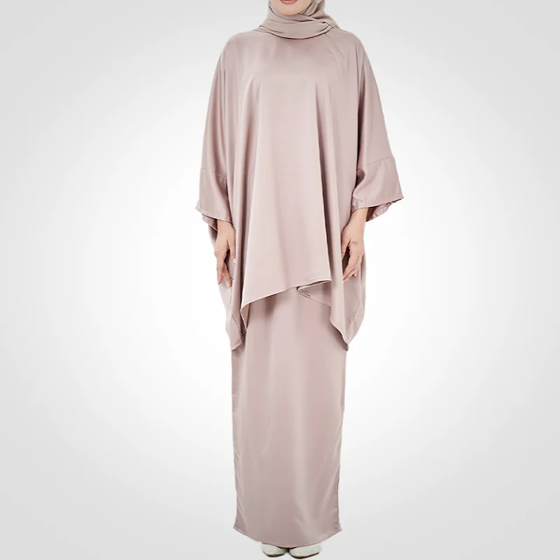 SIPO Eid 2024 Raya Malaysia Muslimah Perempuan Crepe Round Neckline Wide Sleeves Kaftan Top Dress Modern Baju Kurung