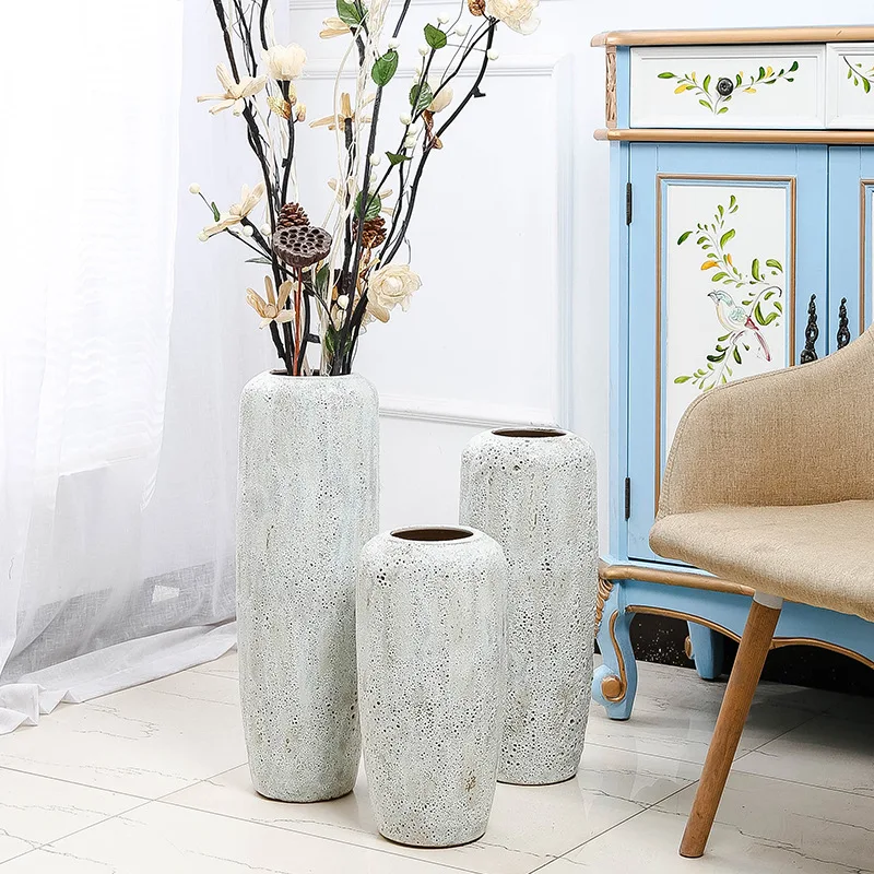 Wholesale Jingdezhen Ceramic Floor Large Vase Dry Flower White Bubble Glaze Modern Flower Decoration Hotel Living Room