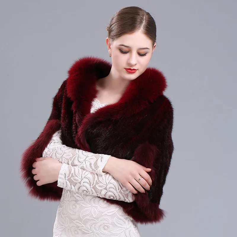 Knitted Mink Fur Shawl Jacket Real Fur Coat Cape Winter Mink Shawl lady outer garment luxury mink fur clothing for winter