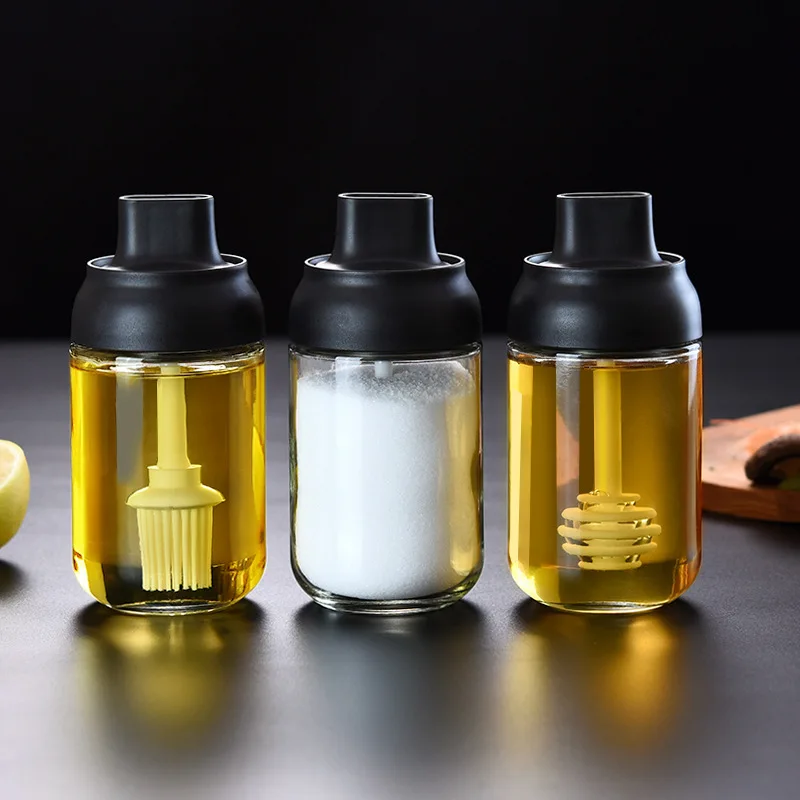 Glass Seasoning Tank Kitchen Spice Kit Bottles Pepper Spoon Seasoning Jars Oil Brush Honey Container Food Storage Container