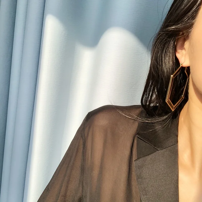 Black drop glaze large metal exaggerated square diamond hoop earrings