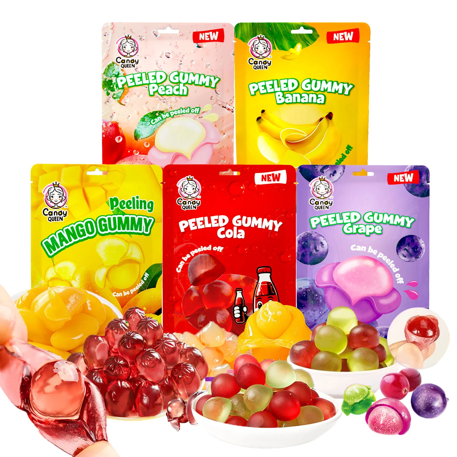 OEM Custom label Korea hot sell soft candy Halal banana mango fruit peeling gummy candy bonbons