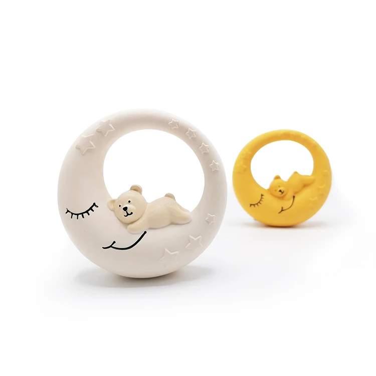 A New Design Moon Bear Natural Latex Rubber Bite Teether Teething Toys Custom Logo Squeaky  Baby Teething Toys For Newborn