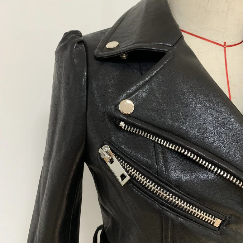 Fashion stylish winter clothes zipper black leather jackets for women