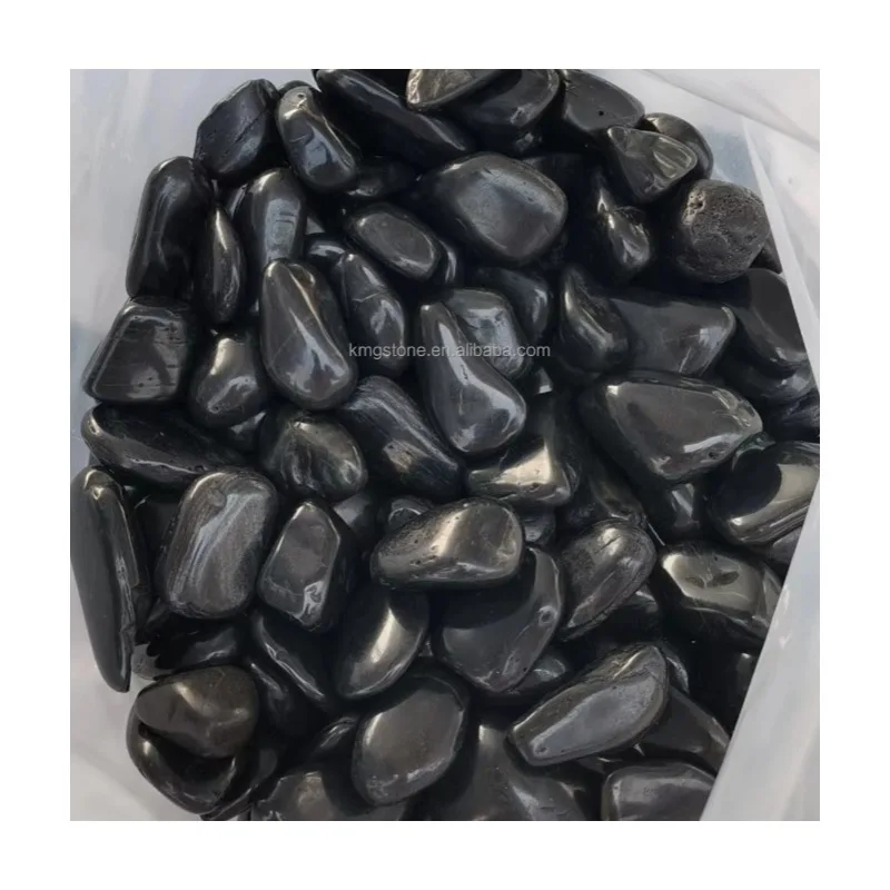 Modern Outdoor Cobblestone & Pebbles Natural Stone River Rock Black Polished round Shape for Landscape