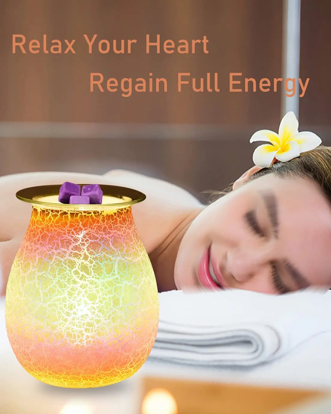 3D Glass Wax Melt Burner, Electric Glass Oil Warmer Night Light Firework Scented Candle warmer Tart gift set  for Home