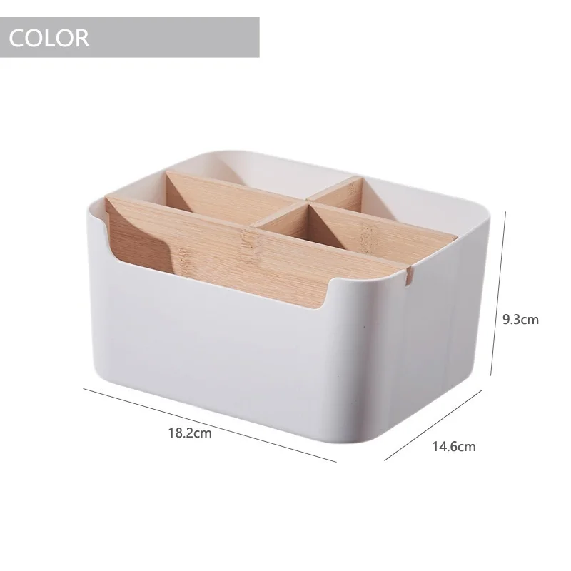 Eco-friendly Bamboo Desk Organiser With 5 Compartments Plastic Office Pen Holder Storage Box Pens Cosmetics Office Essentials